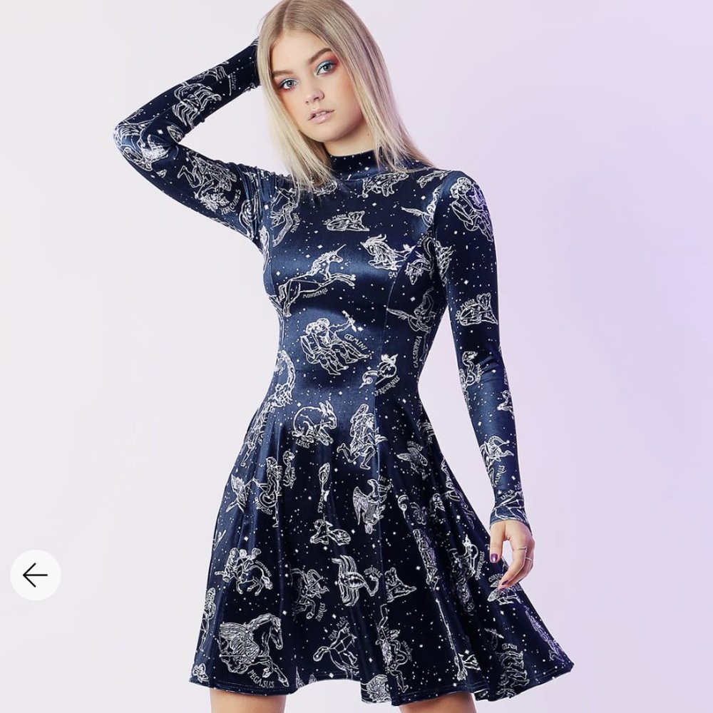 Blackmilk Constellations Velvet Long Sleeve Evil Longline Dress (Size M) NWOT